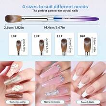 1支装镀铬美甲刷套装 - 蓝紫色炫彩金属手柄，尼龙刷毛（#10/12/14/16）| 丙烯酸凝胶延长刷 | 专业美甲工具，适用于沙龙和家庭DIY - 彩色 - 查看 2