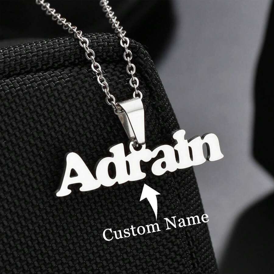Personalized Custom Name Necklace, Women's Stainless Steel Jewelry, English Letter Clavicle Chain Necklace, Ideal Gift For Couples, Friends, Family, Mother's Day And Other Occasions Gold, Silver Fashion, Autumn Fashion, Shrinkage, Simple, Casual, Old Money Customization Christmas Gifts - Silver 2 - View 1