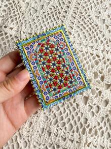 1pc Vintage Moroccan Window Floral Pattern Stamp Shaped 3D Floral Embossed Gold Foil Refrigerator Magnet, Suitable For Home Decor, Daily Use And Holiday Gifts