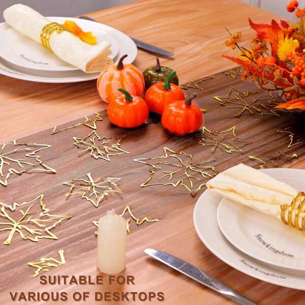 1 Stück Herbstlicher metallischer nordischer Cut Out Ahorn Tischläufer, Heim-Party-Event Tischdecke Dekoration, Landhaus-Stil goldener Ahorn Tischläufer, Thanksgiving Dekor Tischdecke