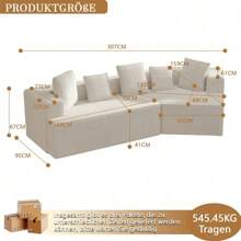 Divano angolare 3 posti, divani da soggiorno con 5 cuscini, divano componibile in velluto a coste senza struttura, divano compatto per soggiorno, studio