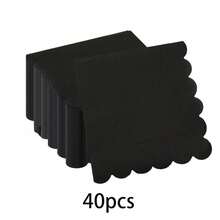 20pcs/40pcs/100pcs Black Cocktail Napkins Black Scalloped Paper Napkins Scalloped Bar Napkin Floral Shaped Beverage Dessert Napkin For Birthday Coffee Bar Kitchen Wedding Birthday Halloween Table Decorations