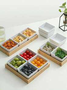 1 Set Wooden Tray With Snack Plate, Design For Wedding, Outdoor, Dining Table, Storage Of Snacks, Candies, Desserts, Appetizers - White - View 3