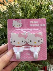 Sanrio 2/4pcs Hello Kitty Adhesive Wall Hooks Contemporary Plastic Utility Hook, Easy Install Wall Mount, Strong Suction Cup No-Trace Hanging For Kitchen And Home