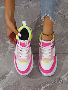 Comfortable Versatile Women Shoes, Ladies Low-Top Lace-Up Multicolor Sneakers, Outdoor Casual Shoes, Non-Slip Breathable Skateboard Shoes - 多色 - 查看 4