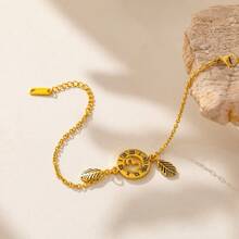 1 件时尚罗马数字和叶脉不锈钢手链