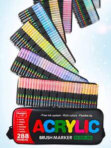 24 Colors/24 Pcs Soft Tips Artist Markers Set Acrylic Marker Set, Watercolor Pen For Art, Drawing On Wood, Glass, Metal, Stone,Plastic Material DIY Graffiti, Ideal For School, Office Decor, And Artistic Gifts For Teens And Adults,Teacher Rewards,Christmas Gift - Multicolor - View 29