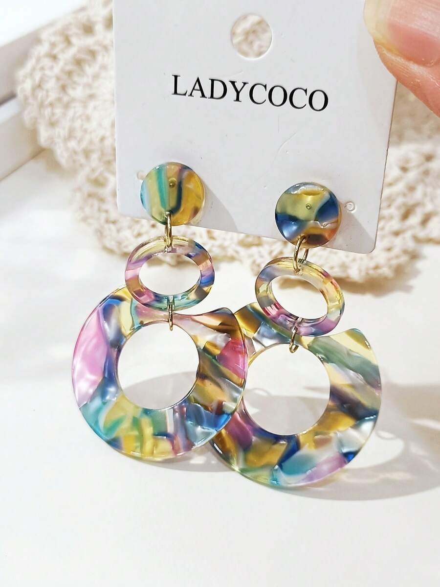 LADYCOCO 1 对时尚优雅彩色亚克力吊坠耳环，适合女性，夸张个性化、复古、个性耳环（材质为亚克力板，低成本产品，购买前请仔细检查）