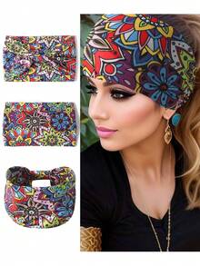 发带女式吸汗带 1 件几何图案波西米亚针织头带，四季发饰时尚发带秋季配饰