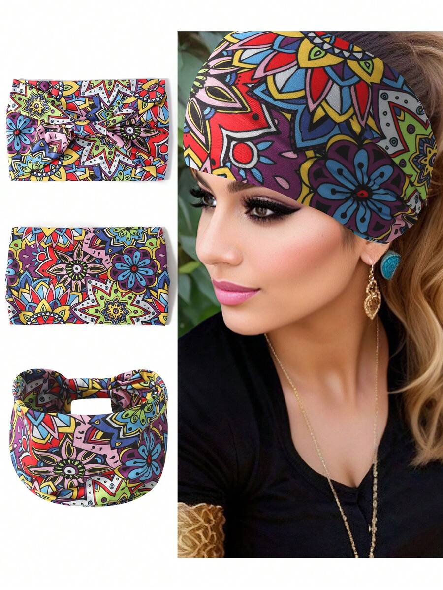 发带女式吸汗带 1 件几何图案波西米亚针织头带，四季发饰时尚发带秋季配饰