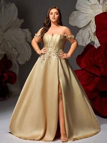 VIPGIRL Neues Abendkleid in Champagnerfarbe mit Pailletten-Patchwork, elegantes hochwertiges Design für Damen in Große Größen, luxuriöser Abendanzug - Champagnerfarben - Übersicht 10