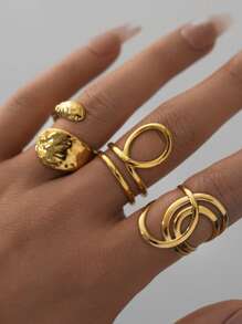 Set de 3 piezas/1 pieza de anillos de acero inoxidable chapados en oro de 18k para mujeres, joyería que se puede apilar, adecuada para uso diario
