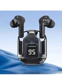 A Pair Of Transparent TWS Wireless Earphones, Stereo Wireless Earphones With LED Battery Display Screen, Type-C Charging Case, Compatible With All Smartphones, Suitable For Gaming, Music, Outdoor Sports/Business, Adult Use, Condenser Microphone, Rechargeable Battery, Polymer Lithium-Ion
