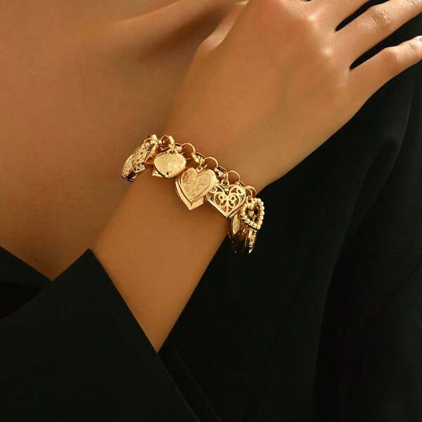 1 pièce Bracelet vintage à la mode avec miroir en forme de cœur ajouré