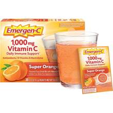 Emergen-C 1000 mg de vitamina C en polvo para el refuerzo inmunitario diario. Suplementos de vitamina C sin cafeína con zinc y manganeso, vitaminas del complejo B y electrolitos. Sabor a naranja (30 sobres).