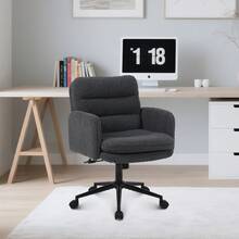 Flysky Desk Chair, Dressing Table Chair Made Of Faux Fur, Comfortable Swivel Chair Desk Chair, Office Chair Ergonomic With Adjustable Height, Furniture - Màu xám đen - Xem 1
