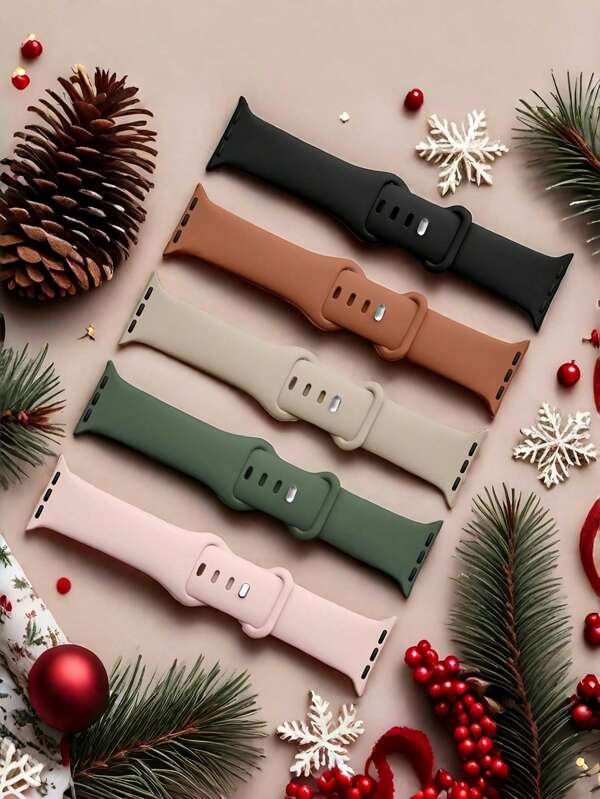 Set de 5 piezas Brazalete deportivo de silicona a la moda compatible con Apple Watch, Pulsera compatible con Apple Watch de 46/38/40/41/42/44/45/49mm, compatible con Apple Watch Ultra2/Se/10/9/8/7/6/5/4/3/2/1