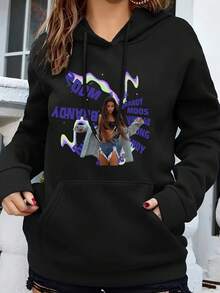 Women's Custom Comfort Hooded Sweatshirts - Add Your Photos (Badge Pattern/Couple Photo/Family Photo/Selfie/Pet), Y2K Style Magic Distorted Background, Automatically Remove The Background Of The Picture, Design Your Own Personalized Printed Sweatshirt As A Gift For Your Girlfriend, Couple Dating Tops, Etc., Suitable For Anniversaries, Valentine's Day, Mother's Day, Birthdays, Holidays, Etc. Comfortable And Casual, Custom Couple Sweatshirts, Women's Tops, Custom Pattern Tops, Women's Hooded Sweatshirts, Halloween Gifts, Unique Gifts, Thoughtful Gifts - màu đen - Xem 2