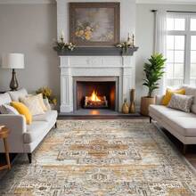 9x12 Area Rugs Living Room - Large Boho Stain-Resistant Rugs With Non-Slip Backing, Vintage Design Bedroom, Beige/Brown, Home Decor Floor - Yellow - View 1