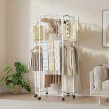 2 Styles Rotating Clothes Rack With Wheels - Sturdy 16mm Metal Tube, Independent Hanging Clothes Rack, Portable Design, Efficient Clothing Storage And Display, Black/White, Laundry Room Organizer | Hexagon Design | Metal Structure Rotating Clothes Rack With Wheels - Stable Storage Easy Operation, Efficient Clothing Display, Metal Structure Laundry Room Storage Clothes Rack