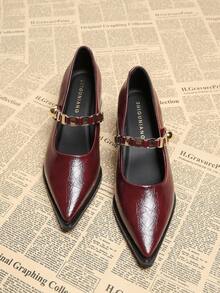 2025 New French Style Women's Fashion Pointed Toe Flats, High-Quality Casual Solid Color Shoes, Suitable For Dresses In Spring/Autumn - Burgundy - View 3