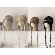 1 件波西米亚花流苏镂空头带帽，手工编织夏季复古帽，适合女士秋季配饰 - 針織帽 - 查看 12