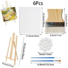 6 bucăți din lemn, inclusiv șevalet + tablă de desen + paletă + pensulă + pensulă de ulei, suport de șevalet pentru pictură, pânză, artă și meșteșuguri - design trepied, afișaj portabil pe desktop pentru opere de artă, fotografii și semne, pentru rechizite școlare, înapoi la școală