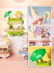 LOZ 冰淇淋车积木，小颗粒DIY组装玩具，食品车模型装饰，果汁摊积木套装，创意节日生日礼物，圣诞礼物，万圣节礼物