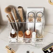 1 件水晶编织藤条风格化妆品收纳盒，3 个房间，宠物材料