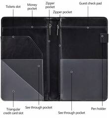 Server Books For Waitress - Leather Waiter Book Server Wallet With Ipper Pocket, Cute Waitstaff Organizer With Money Pocket Fit Waitress Apron(Classic Black) - Hồng lấp lánh - Xem 3