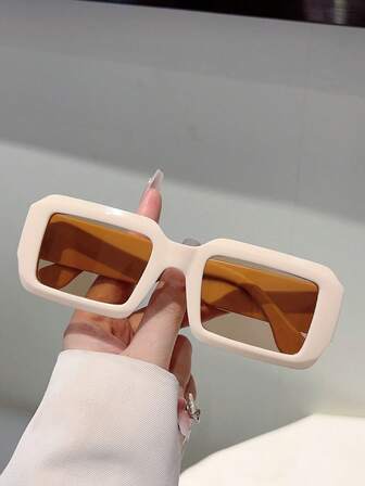 1Pc Women's New Fashionable Glasses Rectangular Full Frame Multi-Color Lenses Retro Women's Casual Decorative Glasses