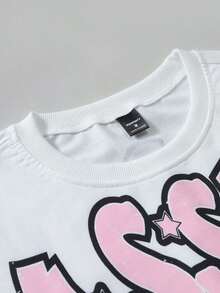 Men's Letter & Star Graphic Loose Round Neck Short Sleeve T-Shirt, World Tour T-Shirt-Premium Cotton Graphic Printed Round Neck T-Shirts - 白色 - 查看 4