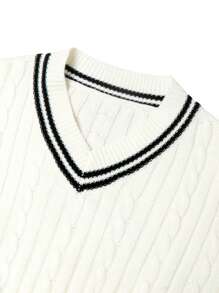 Maglione a maniche lunghe casual e ampio da uomo con scollo a V e motivo a righe, lavorazione a trecce, versatile per l'autunno e l'inverno