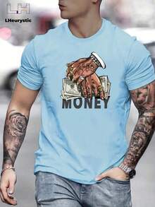 Men's Sports T-Shirt With Money Pattern Print - White - View 8