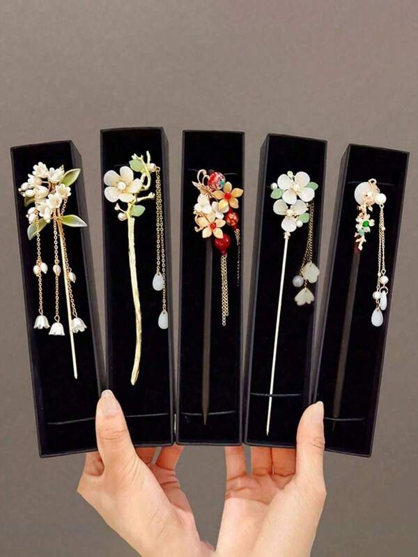 5pcs/Set Chinese Style Retro Tassel Hair Clip, Elegant Hanfu Hair Accessory, Bun Stick Hairpin - High-End Design, Minimalist Chic, Alloy Material, Easy To Use, Beautiful Gift (The Style And Position Of The Pearls In The G Model May Vary Slightly Between Batches), Wedding Items