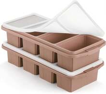 Silicone Freezer Tray With Lid - Silicone Freezer Food Molds- Large Ice Cube Tray,Silicone Freezer Container,Freeze & Store Soup, Sauce, Broth,Leftovers - Makes 4 Perfect 1 Cup,9831176