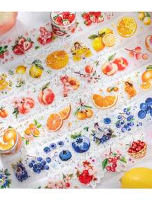 1 Stück dekorative Klebebänder mit Vintage-Motiven, Früchten, PET-Klebebandaufkleber 4,0 cm*2 m, ideal für Bullet Journals, Kunst, Scrapbooking, DIY-Basteleien, Planer, 6 Designs zur Auswahl