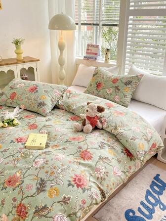 3pcs/Set Tropical Rainforest Vine Leaf Print Soft Microfiber Duvet Cover Set (1 Duvet Cover + 2 Pillowcases), Suitable For Bedroom Decor, Holiday Gift, Multiple Sizes Available, No Filling, Pillowcase Pattern Randomly Cut