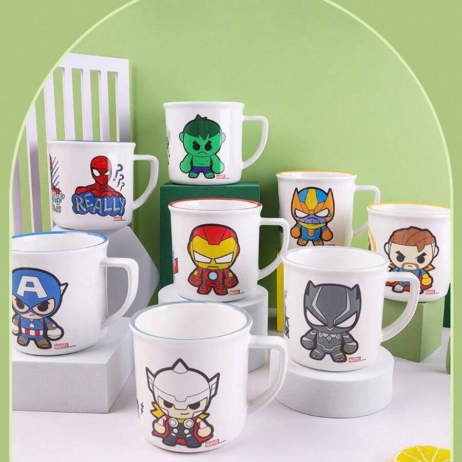 Marvel Mundwasser Becher Haushalt einfach kreativ Q Version Studenten Einzelgriff Becher, Badezimmer Zahnbürstenbecher mit Griff, Iron Man Becher