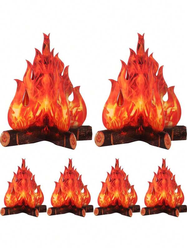 2pcs Fake Fire Fake Flame Camping Decoration 3D Cardboard Campfire Centerpiece Artificial Flames Campfire Party Decoration For Camp, Bachelorette Party, Theme Party, Halloween, Christmas, Thanksgiving, Birthday, New Year Decoration