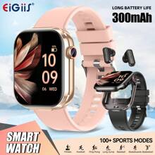 EIGIIS 男女智能手表，TWS 无线耳机，2.02 英寸全触摸屏，分辨率 320 * 385，300mAh 大电池，支持无线通话、信息提醒，兼容 iOS 和 Android 的智能手表，生日礼物