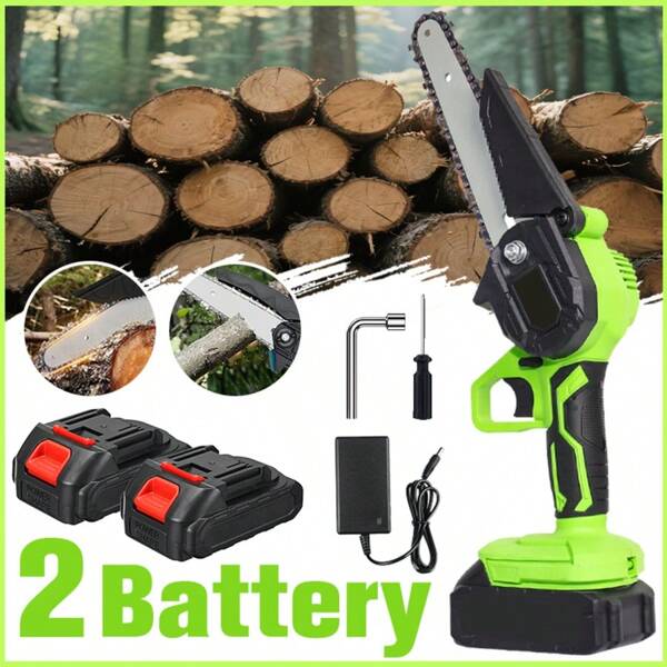 Mini Chainsaw 6 Inch, Portable Electric Chainsaw, Cordless With 2 Batteries And Charger, Suitable For Tree Branches, Garden, Yard, Power Gift For Men Dad