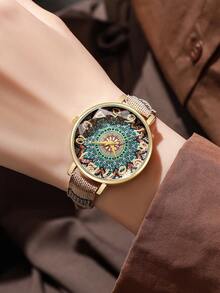 2 件/套女士时尚休闲个性化数字表盘优雅石英腕表组合套装（不含表盒） - 彩色 - 查看 5