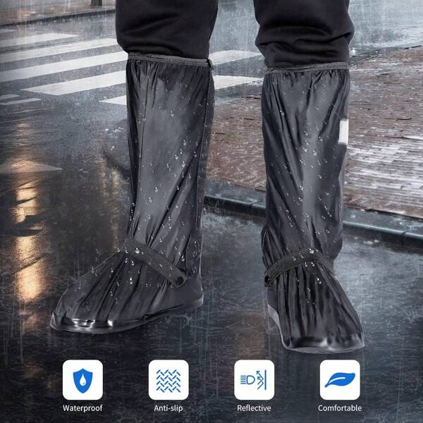 Couvre-chaussures imperméables, couvre-chaussures de bottes de pluie épaissis réutilisables et pliables antidérapants avec réflecteur pour hommes et femmes