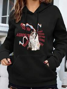 Women's Custom Comfort Hooded Sweatshirts - Add Your Photos (Badge Pattern/Couple Photo/Family Photo/Selfie/Pet), Y2K Style Magic Distorted Background, Automatically Remove The Background Of The Picture, Design Your Own Personalized Printed Sweatshirt As A Gift For Your Girlfriend, Couple Dating Tops, Etc., Suitable For Anniversaries, Valentine's Day, Mother's Day, Birthdays, Holidays, Etc. Comfortable And Casual, Custom Couple Sweatshirts, Women's Tops, Custom Pattern Tops, Women's Hooded Sweatshirts, Halloween Gifts, Unique Gifts, Thoughtful Gifts - màu đen - Xem 3