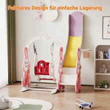 Indoor Slide For Children, 4 In 1 Children's Slide And Swing For 1-3 Years, Rabbit-Shaped, With Basketball Stand, Climbing Ladder, Swing Slide, Slide For Indoors And Outdoors, Pink