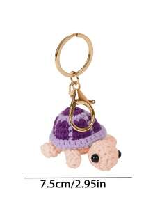 1pc Cute Handmade Crochet Turtle Keychain, Mini Plush Turtle Pendant Ornament, Knitted Keyring Charm For Women, Bags, Cars - Multicolor - View 3