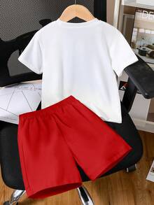 Bộ áo phông tay ngắn in chữ và quần short cho bé trai tuổi mới lớn - Đỏ - Xem 2