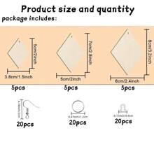 75 件未完成木制耳环套件包括 15 件木质耳环毛坯、20 件耳环钩、20 件开口跳环和 20 件耳环背面（钻石形）