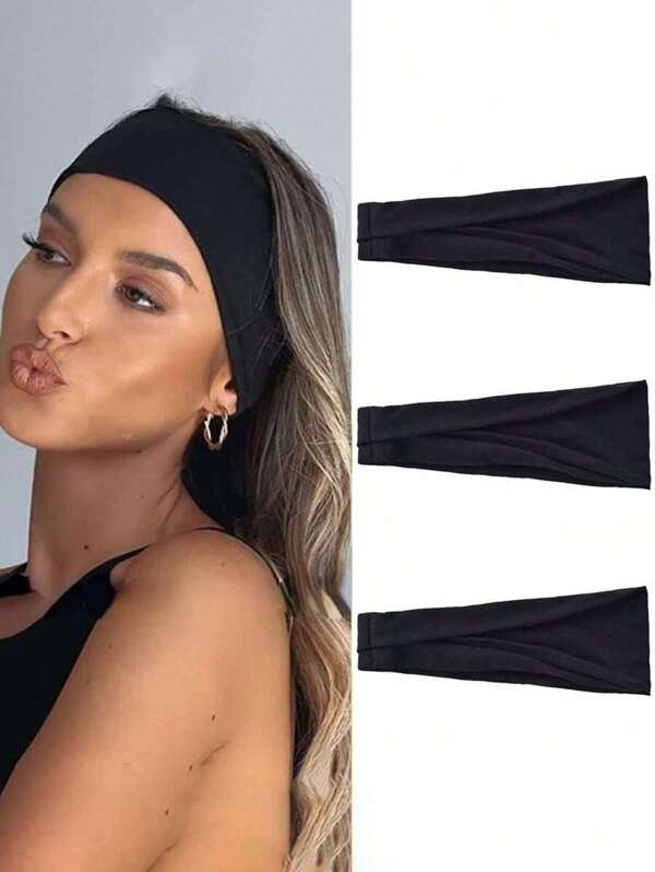 1Pc Black Sweat Absorbing Hair Care Headband, Hair Anti Sweat Elastic Headscarf Suitable For Family Outdoor Sports, Leisure And Fitness Use Turban Headband Sweatband